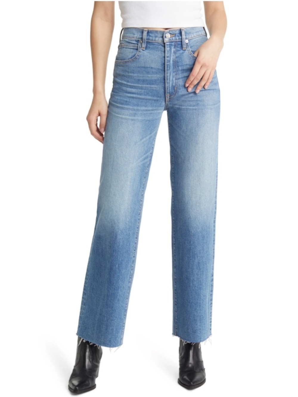 SLVRLAKE Grace High Waist Raw Hem Wide Leg Jeans (California Dream)